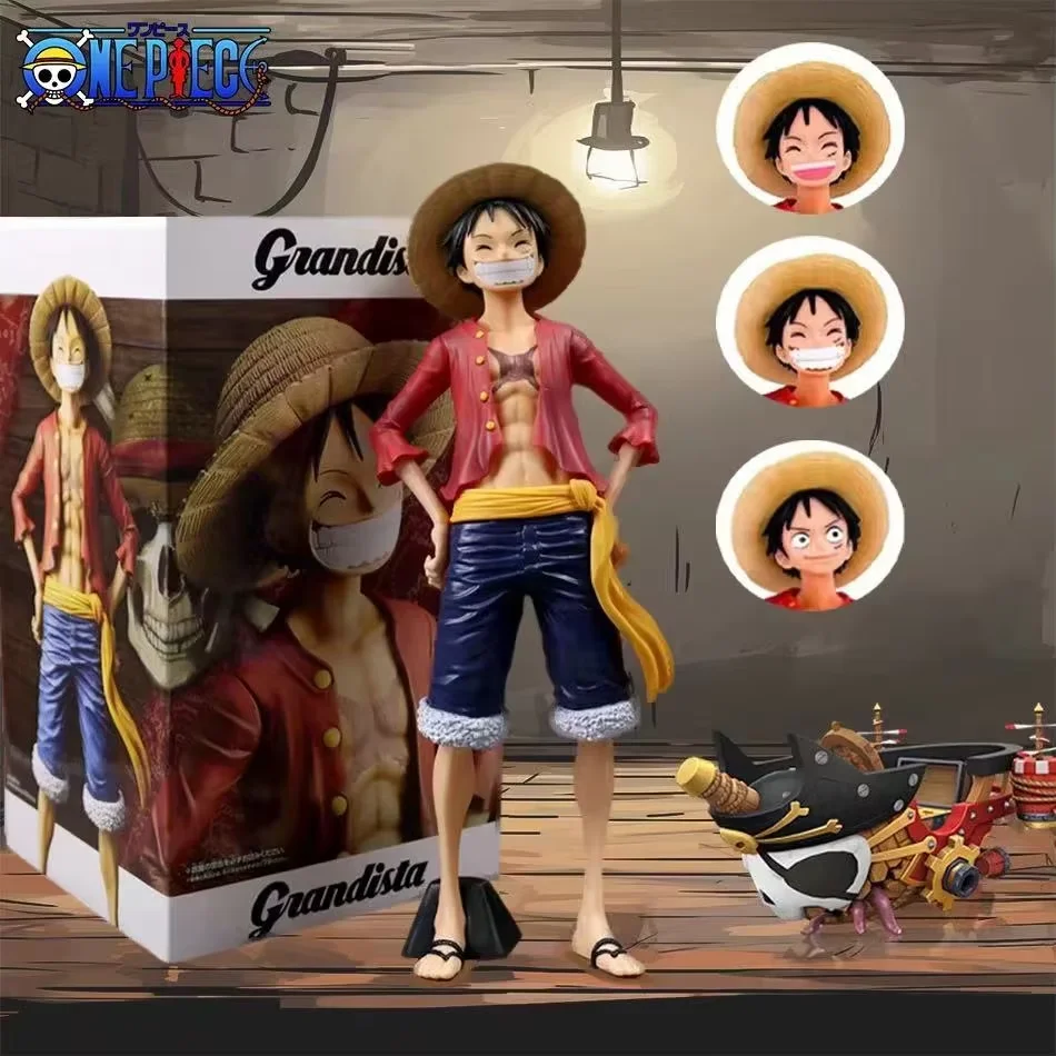 28CM One Piece Anime Figure Confident Smiley Luffy Three Form Face Changing Doll Action Figurine Model Toys Gift