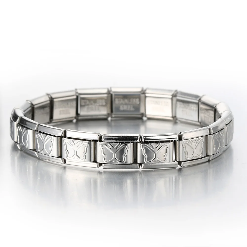 GEMOSA بالجملة لون غير مباشر أحمر أرجواني أزرق مسحوق فراشة الفولاذ المقاوم للصدأ سحر ربط الإيطالية صالح 9 مللي متر مجوهرات سوار ذاتي الصنع