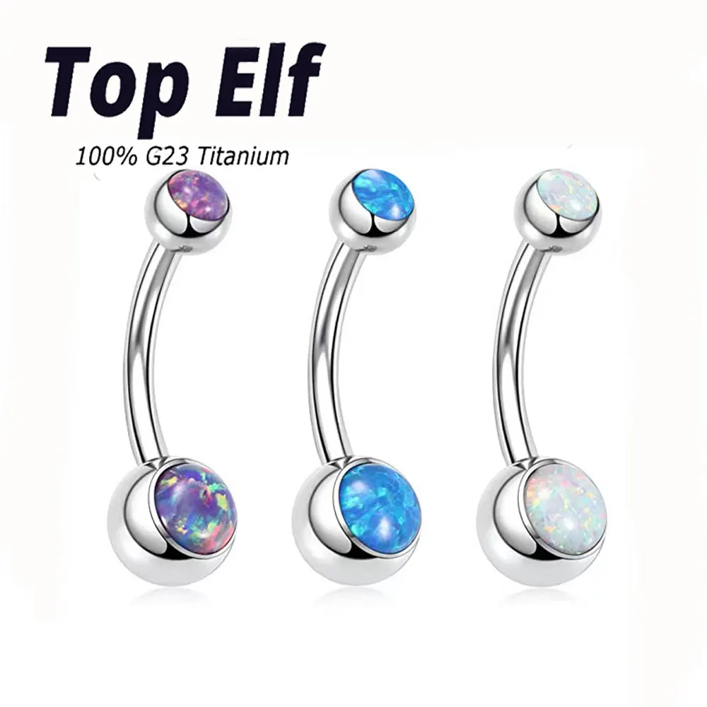 Fashion Jewelry ASTM F136 Navel Ring PIERC Titanium Body Jewelry 14G Opal Top And Pear Belly Piercing Belly Button Ring Threaded