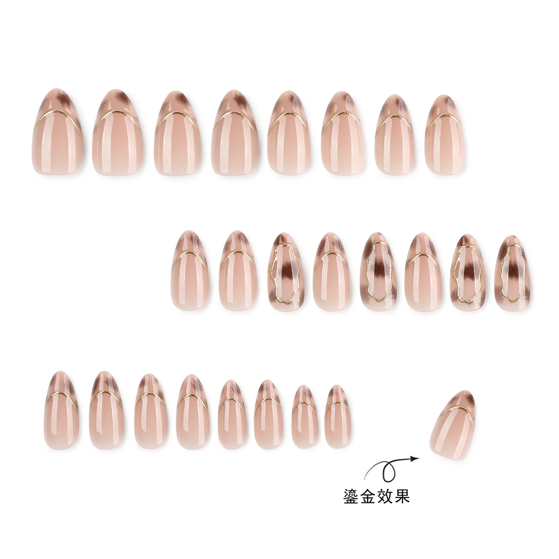 Gold Plated Wearable Nail Art Almond Shape Popular False Nails Nail Tips for DIY Beauty And Fashion Accessories