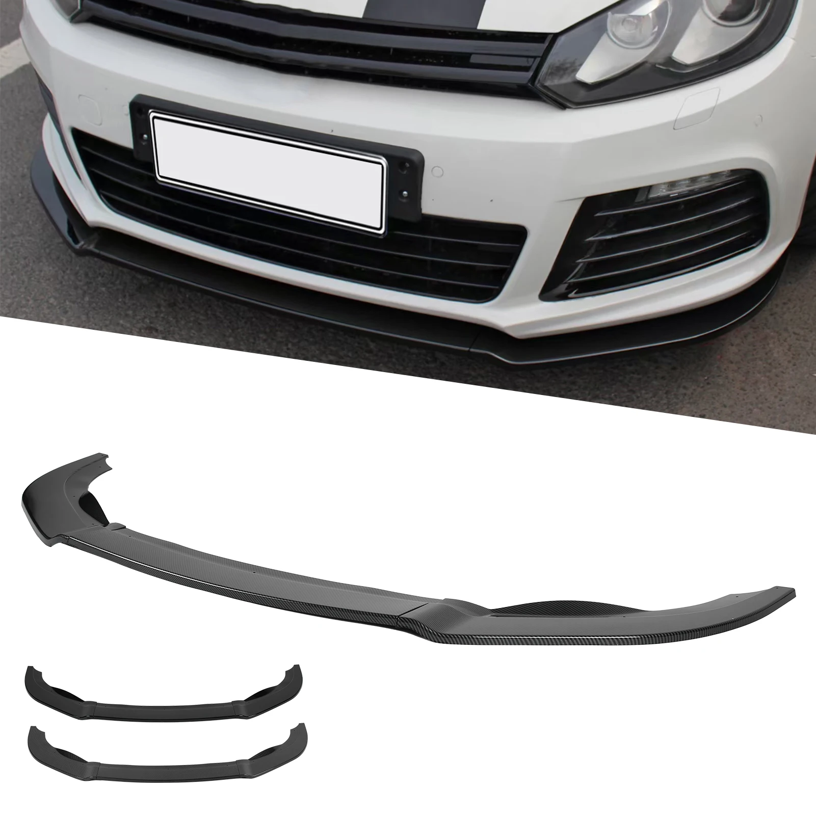 

Front Bumper Lip Bumper Protector K·SEEK DESIGN 3Sections Front Bumper Splitter Lip Replacement for MK6 R R20 20092013