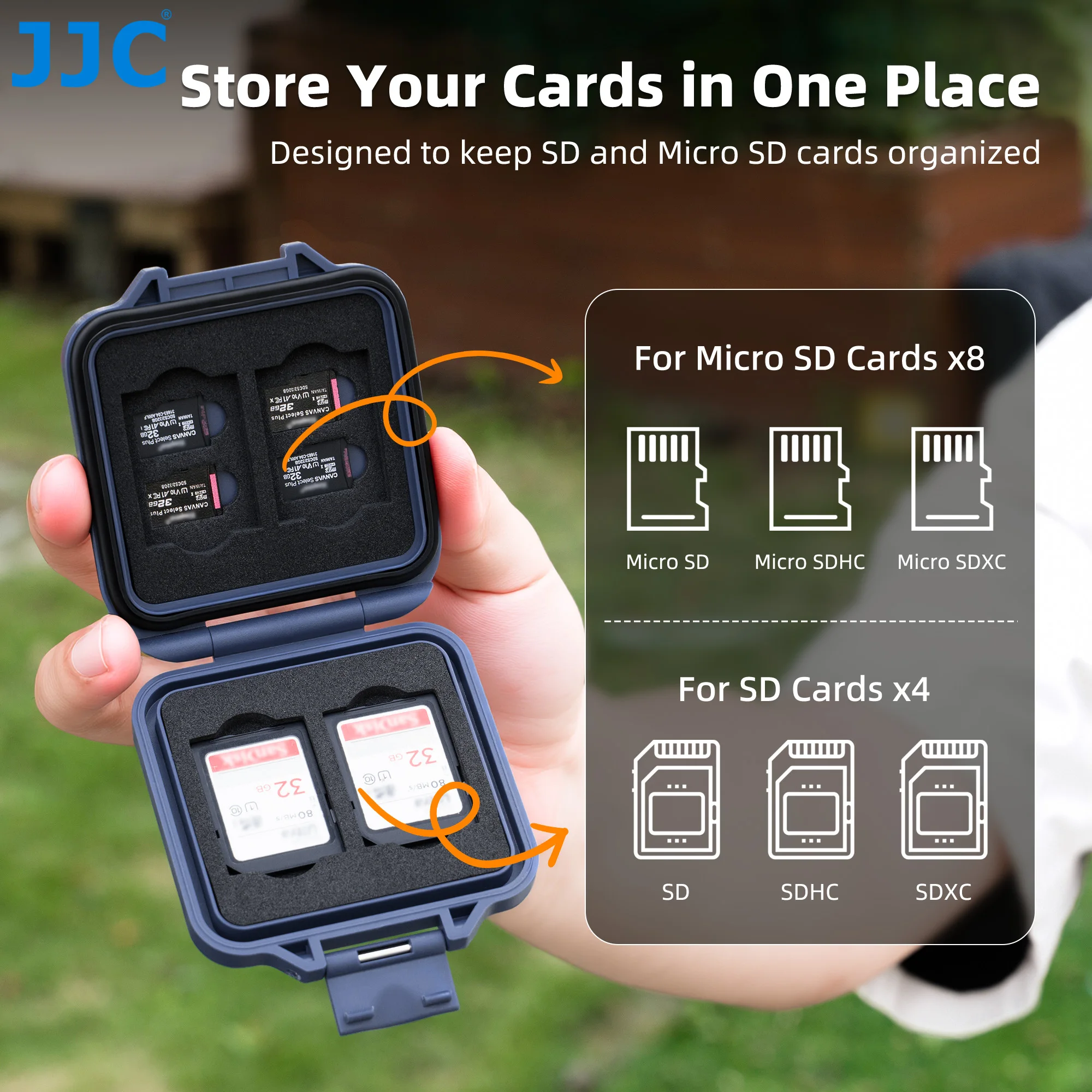 JJC MCR-ST12 Memoria Card Case for Transflash TF Card 8 MicroSD Card 4 SD Card Storage Case Water-Resistant Organizer Shell