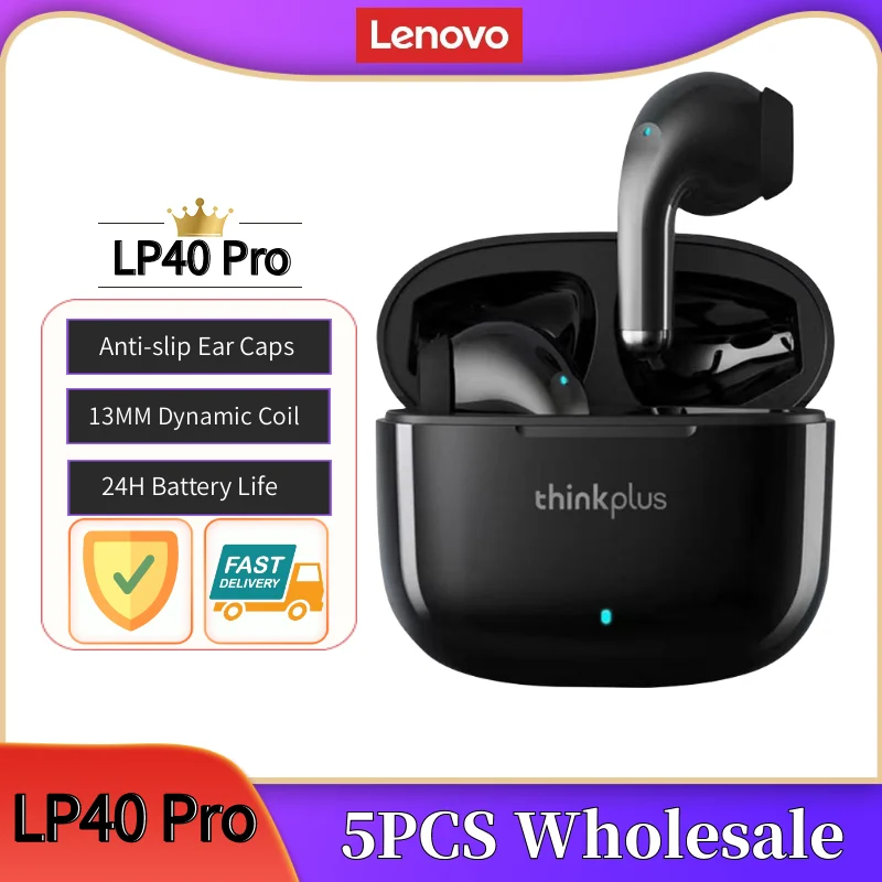 Lenovo LP40PRO/LP40 5Pcs หูฟังไร้สายบลูทูธ5.0สเตอริโอลดเสียงรบกวน Bass สัมผัสควบคุมยาวสแตนด์บาย230mA