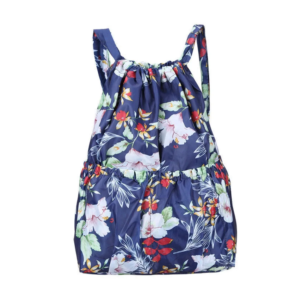 

Fashion Floral Printed Drawstring Bag Waterproof Large Capacity Backpacks Fold Lightweight Portable Shopping Bag Teenage Girls