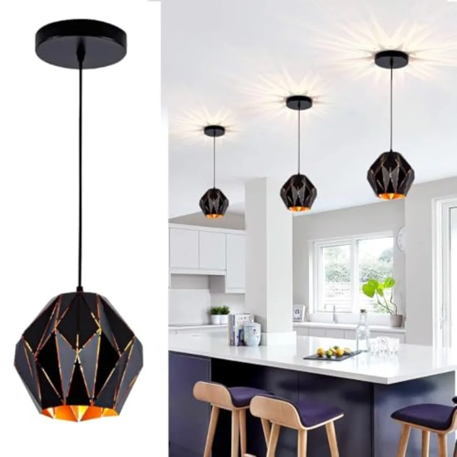 

Industrial Pendant Lights Kitchen IslandBlack Hanging Lighting Fixture with Metal Geometric Diamond Shade Vintage Ceiling Chand