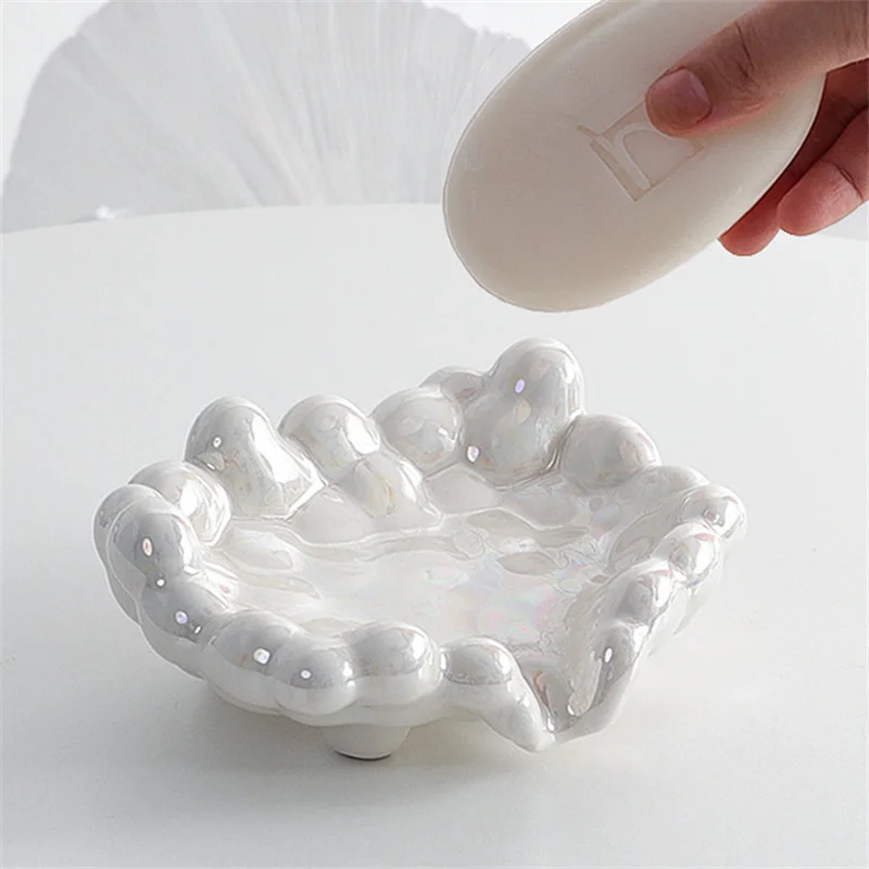 Cute Flower Ceramic Soap Box Drain Home Creative Soap Box Drain Wash Basin Bathroom Shelf