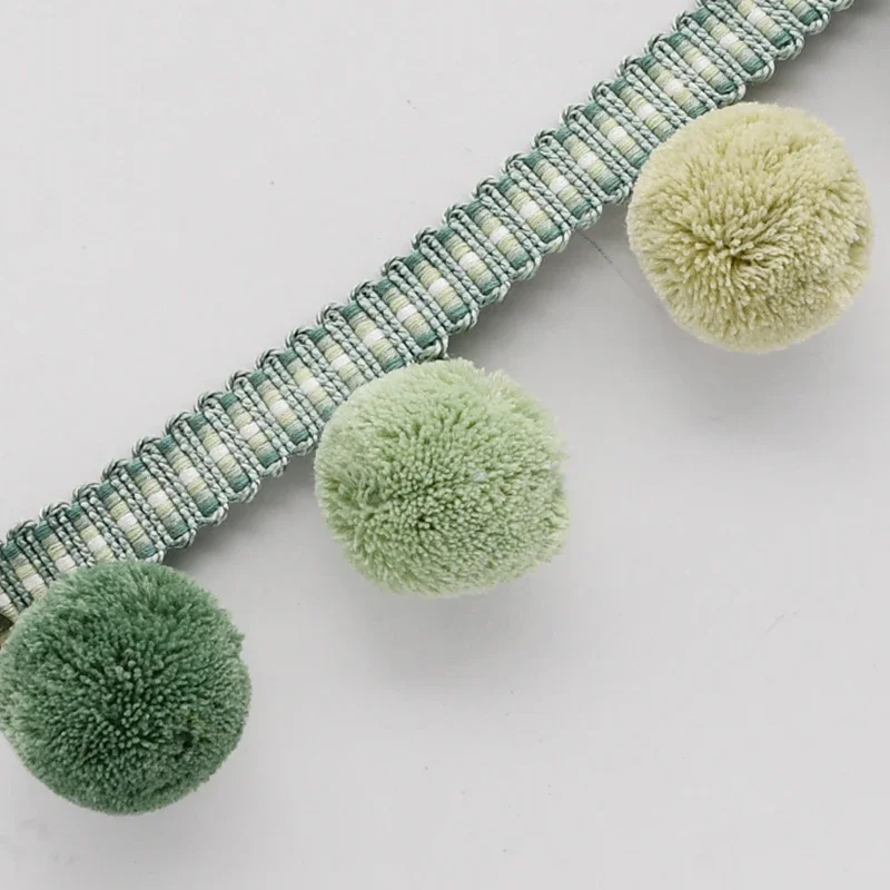 

Cute Fluffy Ball Fringe Ribbon Gradient Green Tone Curtain & Pillow Handmade Decor Soft Furnishing Design Accessory