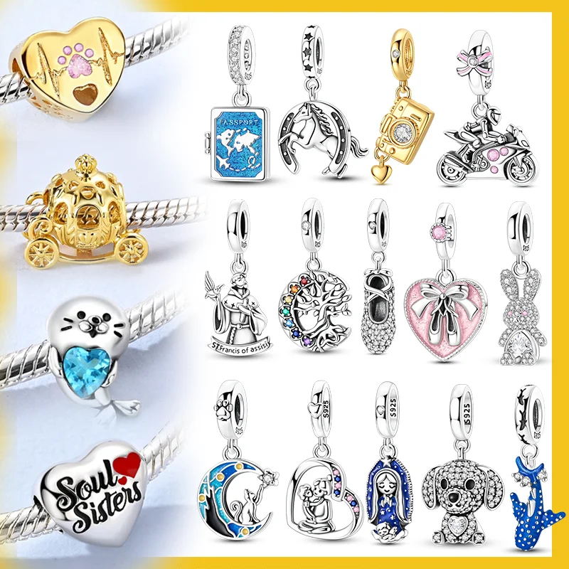 925 Sterling Silver Charms Beads Passport Horse Camera Dangle For Women Girls Original Bracelet DIY Jewelry Gift