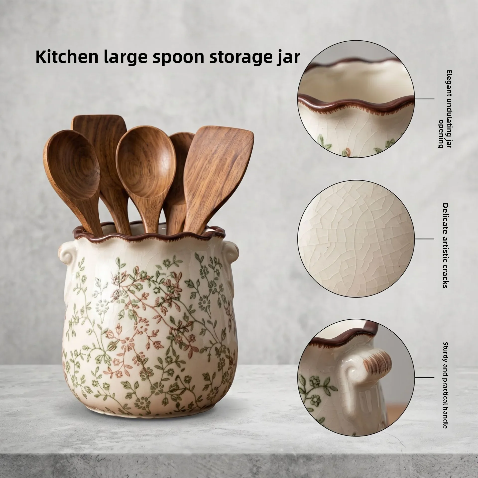Ceramic Planter Vase Underglaze Farmhouse Vintage Dried Flower Kitchen Utensil Holder Rustic Tabletop Home Decor Ornament Gift