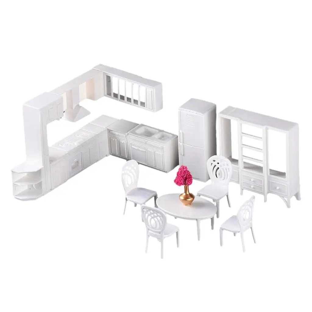 1:25 Scale Dollhouse Mini Kitchen Furniture Table Chairs Cabinet Model Kids DIY Accessories