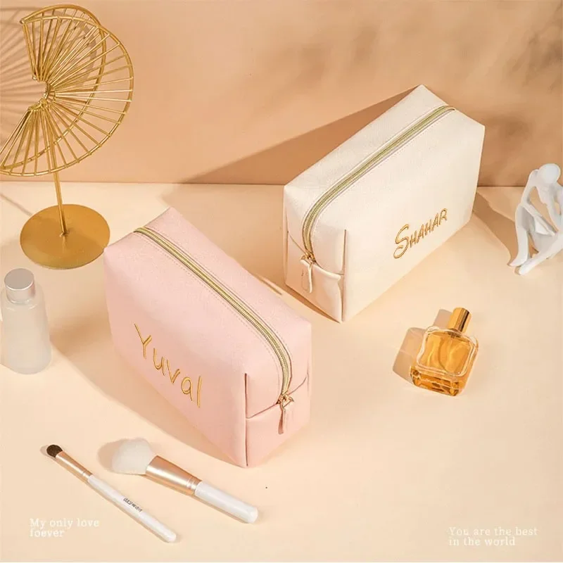 Wasserdichte Make-up-Tasche aus PU-Leder – personalisierte individuelle Namensstickerei, langlebiges Kulturset, tragbare Kosmetiktasche für Männer und Frauen – Detail 5