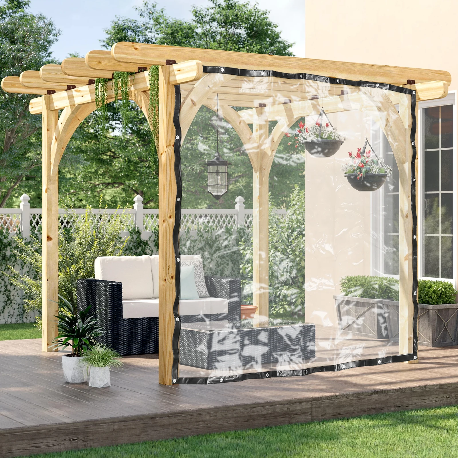 

Clear PVC Outdoor Tarp Curtain 8x8ft Waterproof Rain Shade Clear Vinyl Tarp for Patio for Patio/Balcony/Commercial Outdoor Area