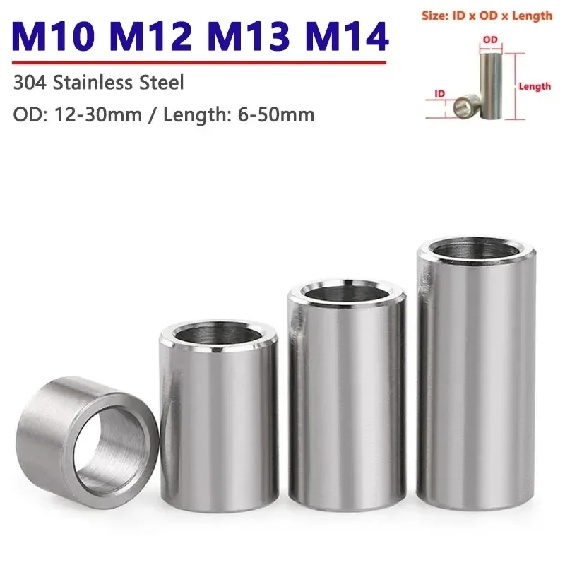 

M10 M12 M13 M14 Unthreaded 304 Stainless Steel Bushing Washer Gasket Round Hollow Standoff Spacer Sleeve OD 12-30mm