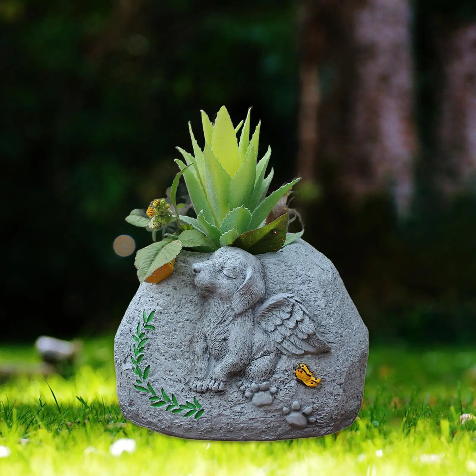 Memorial Stone for Dog Pet Sculpture Resin Animal Planter Loss of Dog Gift Dog Grave Marker for Outdoor Yard Garden Outside Lawn