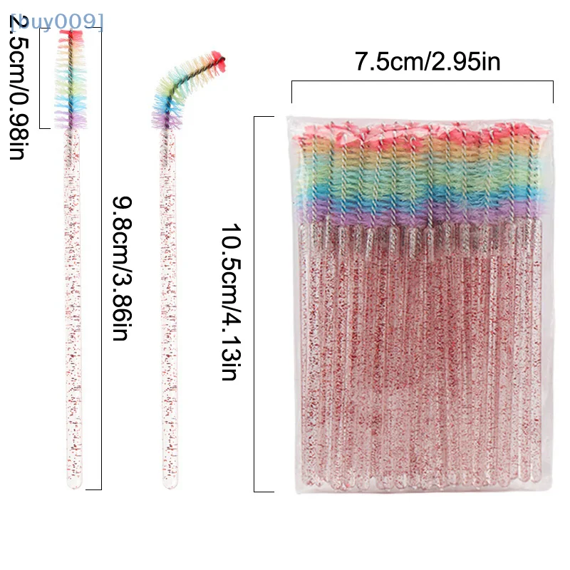 Peine desechable de cristal colorido para pestañas, 50 Uds., extensión de pestañas, varitas para rímel, maquillaje profesional, herramienta de belleza