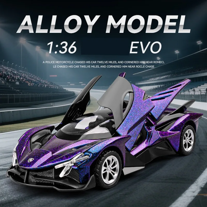 1:36 Limitowana Edycja Apollo EVO Symulacja Stopowy Model Samochodu Sportowego Dźwięk i Światło Napęd Pull Back Wielodrzwiowy Zabawka Samochodowa Prezent dla Chłopca