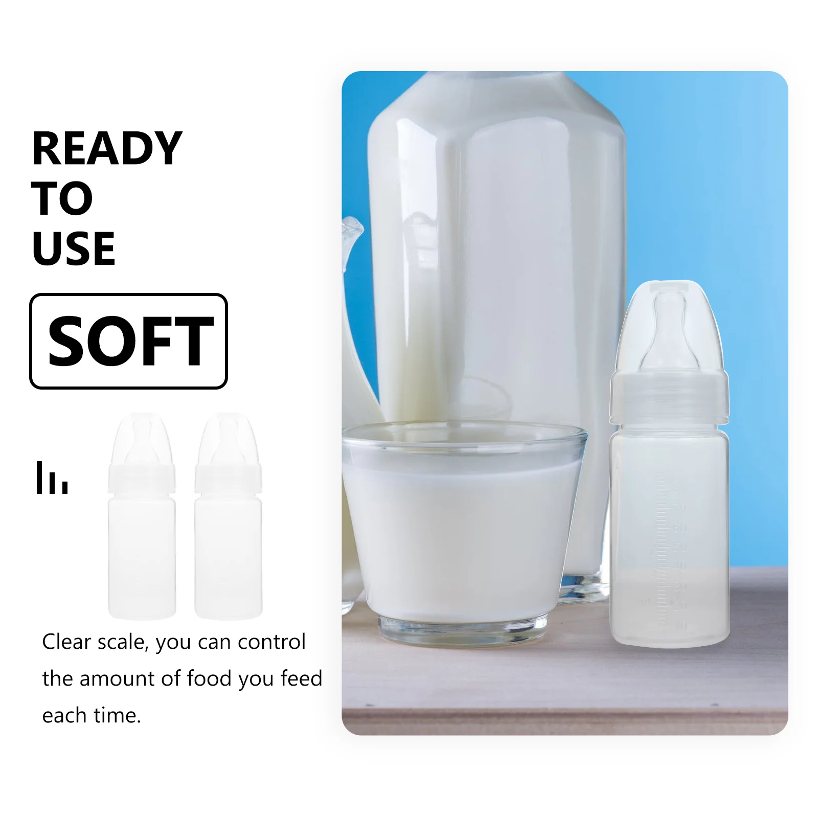 

5pcs Disposable Baby Milk Lightweight Newborn Feeders Portable Milk Powder Bottles Clear Scale Supple Teat Food Grade Plastic