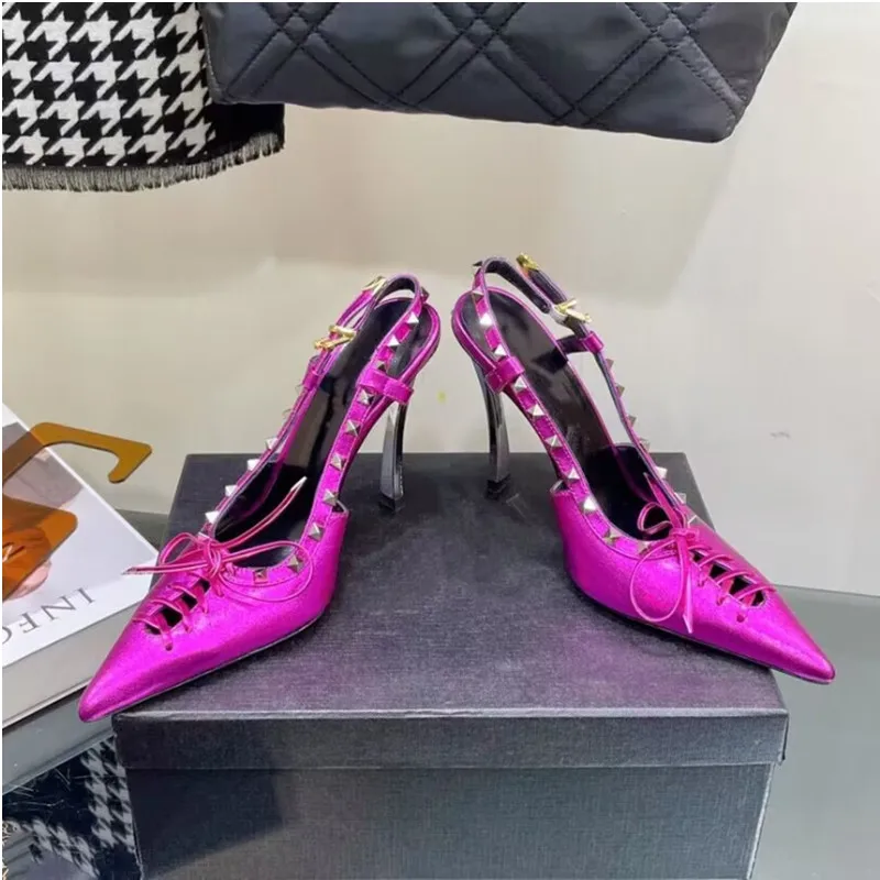 2023 Summer New Women's Sandals Fashion Pointed Rivet Thin High Heels Single Shoes Sexy Banquet Party High Heels