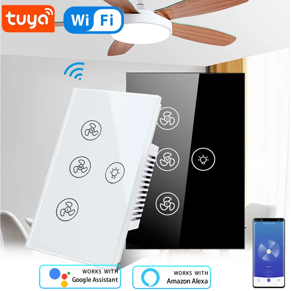 Tuya WiFi Ceiling Fan Smart Switch Control Module Interruptor Smart Home App Control Voice Work With Alexa Various Speed