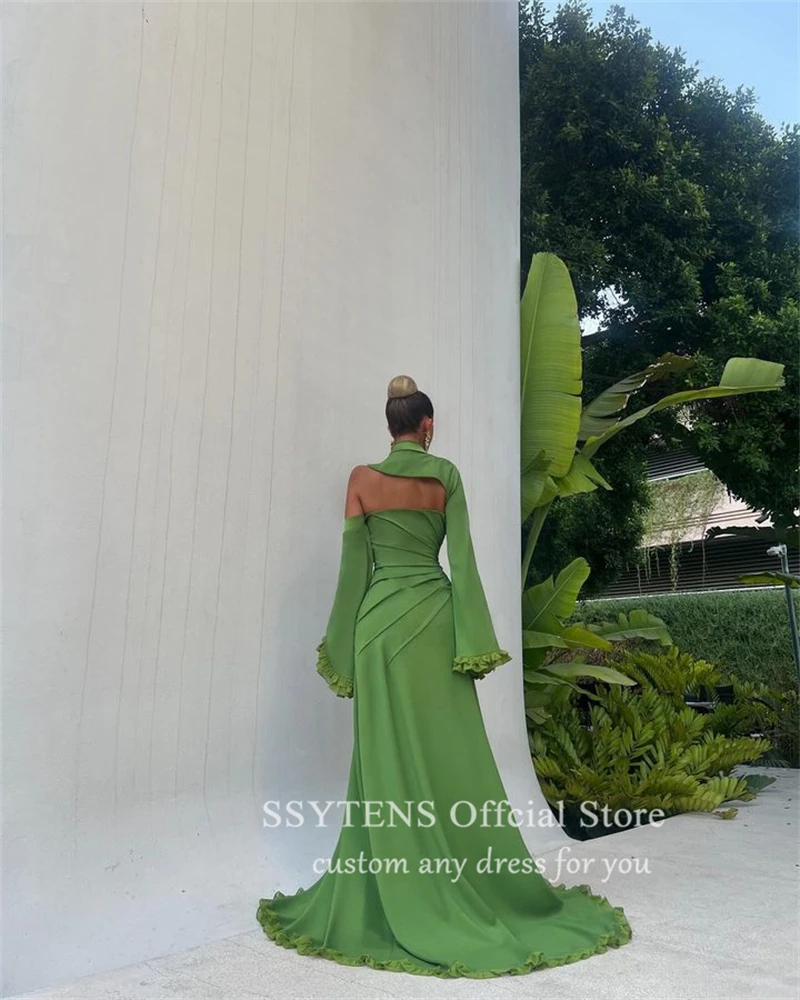 SSYTENS Graceful Arabic Evening Dresses Long Sleeves Green Prom Gowns فساتين سهرة Ruffles Formal Occasion Dress Robe De Soiree