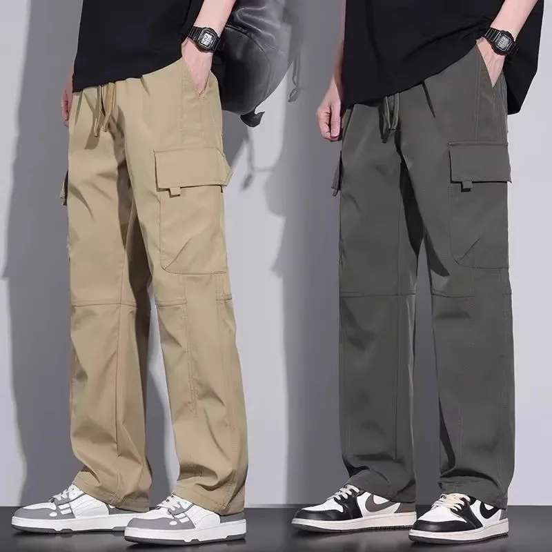 

Men's Casual Cotton Work Trousers Summer Wear Resistant Dirt Easy to Clean Loose Fit Long Pants Youth Active Sle Straight Leg