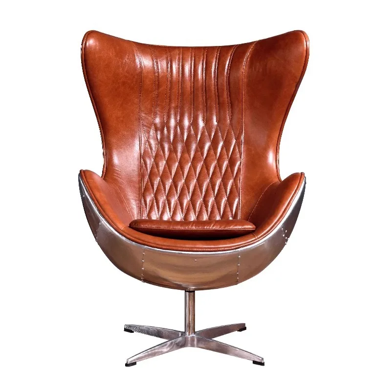 

American loft leather egg chair aluminum leather space computer chair designer retro industrial sofa