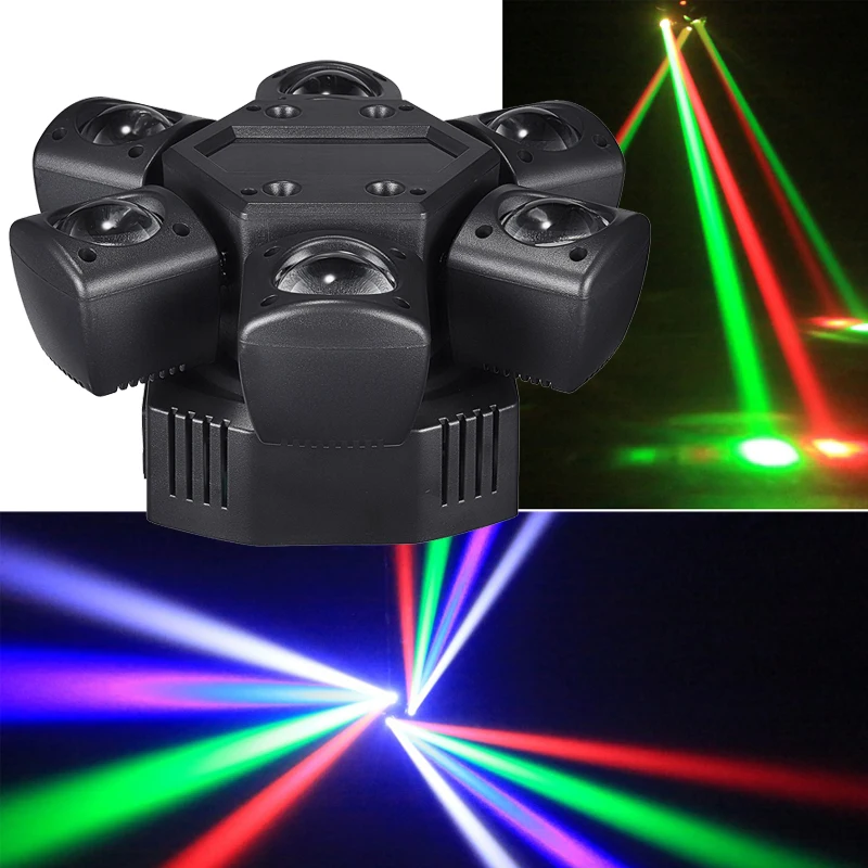 Snelle verzending Mini Moving Head Licht Zesarmige LED 80W Stage Draaiende Beam Effect Licht Afstandsbediening Voor Disco DJ Party Bars