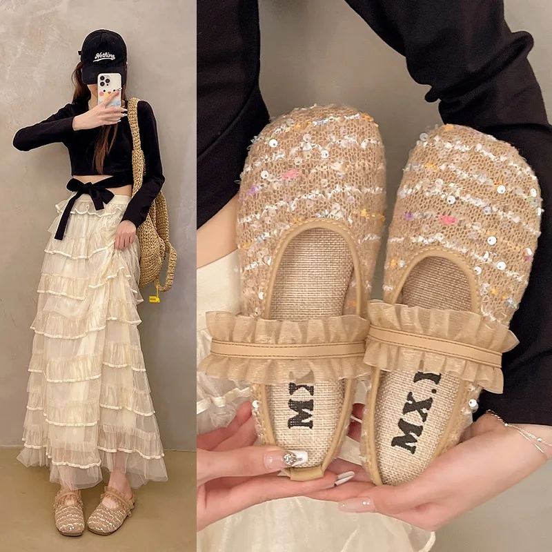 

Лидер продаж, женские легкие удобные и мягкие тапочки с закрытым носком и блестками, лето 202, новый стиль, уличная одежда