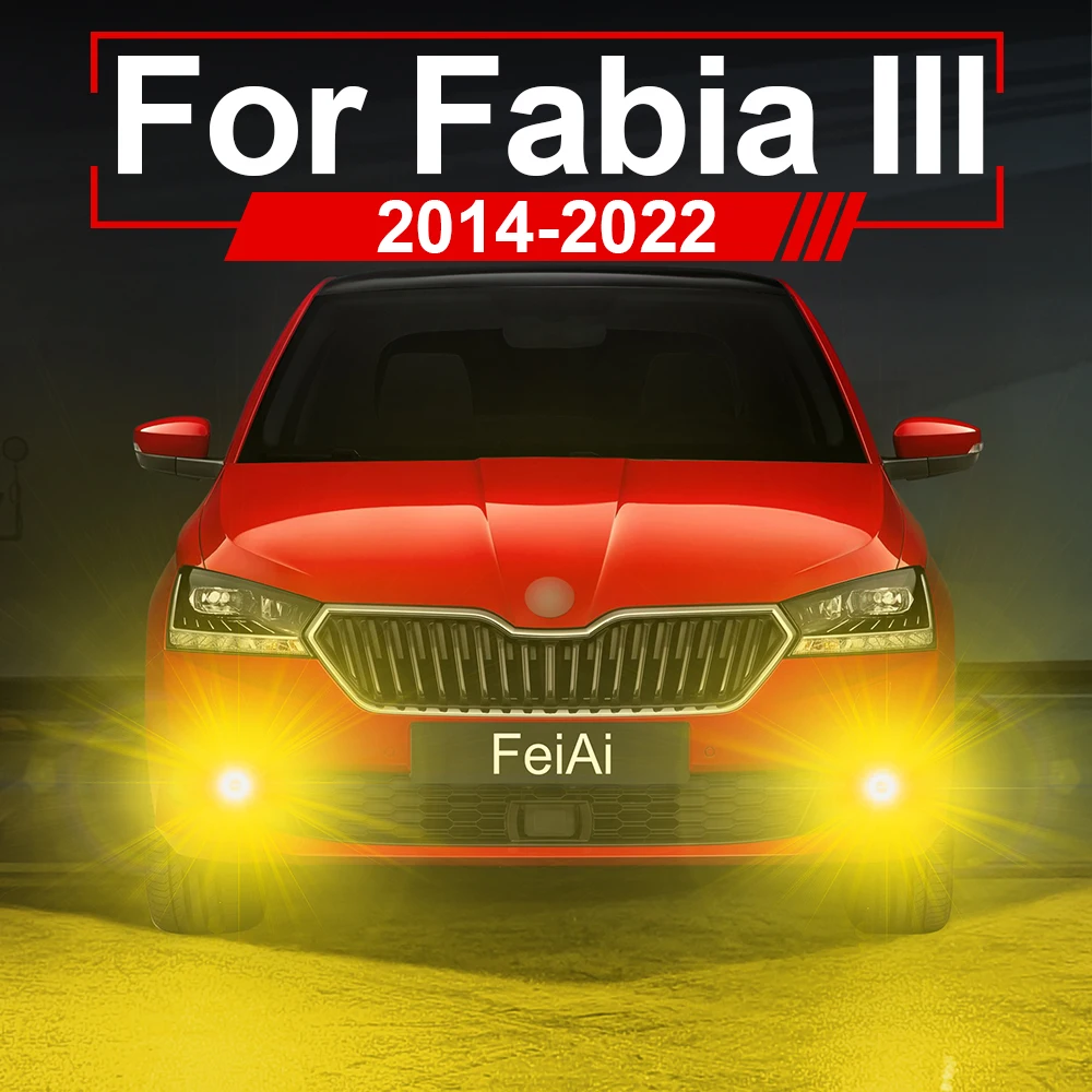 Front LED Fog Lights For Skoda Fabia NJ3 NJ5 2014 2015 2016 2017 2018 2019 2020 2021 Fog Light Bulbs Dual Color LED White Yellow