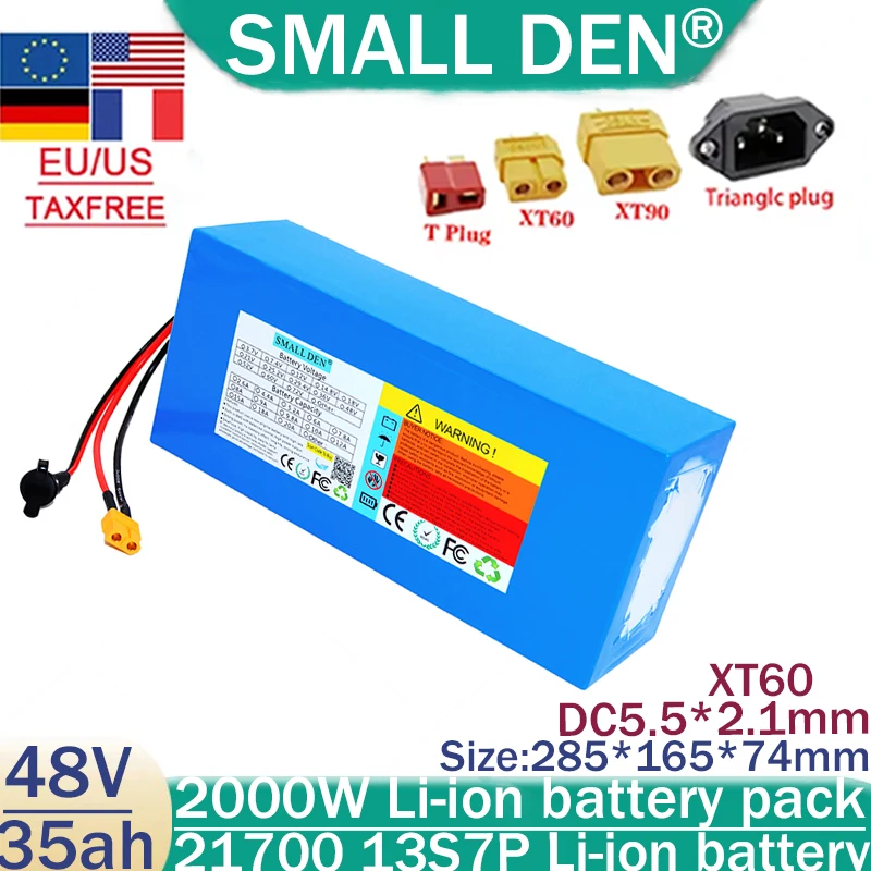 New 48V 35AH 13S7P 21700 lithium battery pack, built-in BMS electric tool 100-2000W power motor motorcycle rechargeable battery