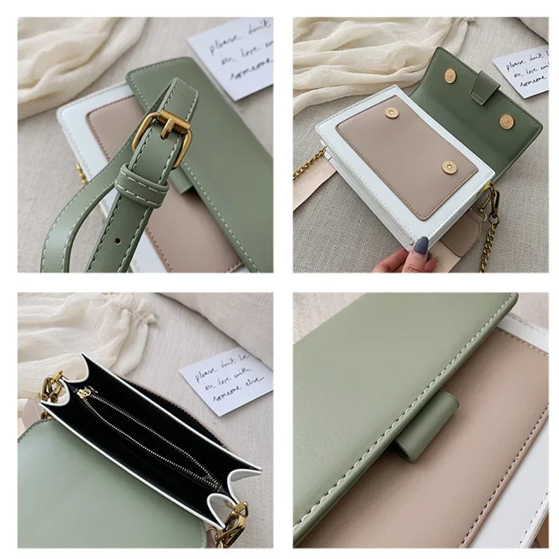 Contrast Color Leather Shoulder Bags for Women New Travel Crossbody Bag Fashion Simple Shoulder Bag Ladies Flap Bag Handbag