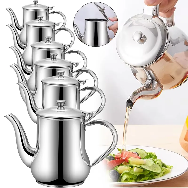 1Pcs Household Stainless Steel Oil Pot with Filter Oil Filter Pot Cooking Household Leak Proof Oil Pouring Seasoning Bottle