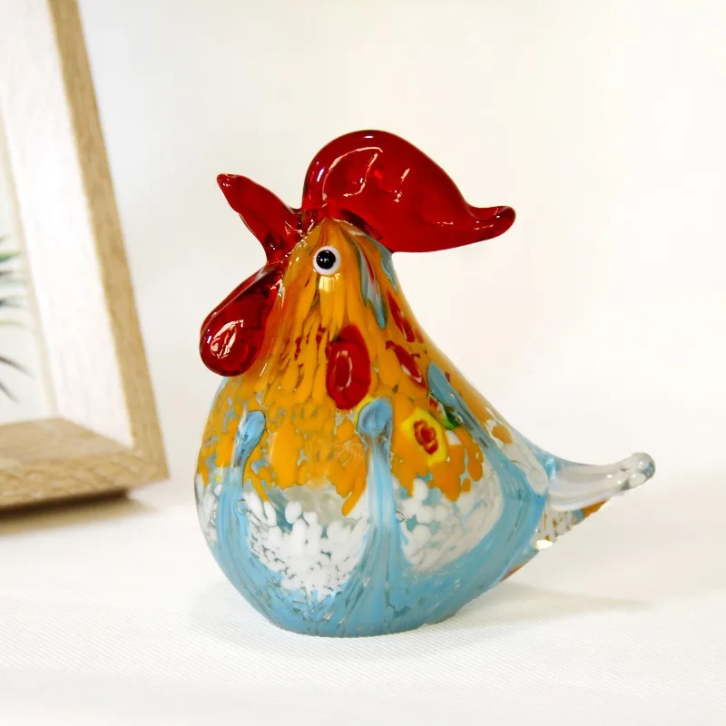 Colorful Mini Glass Chicken Ornaments, Animal Statues, Handmade Blown Home Decorations, Multi-color Christmas and New Year Gifts