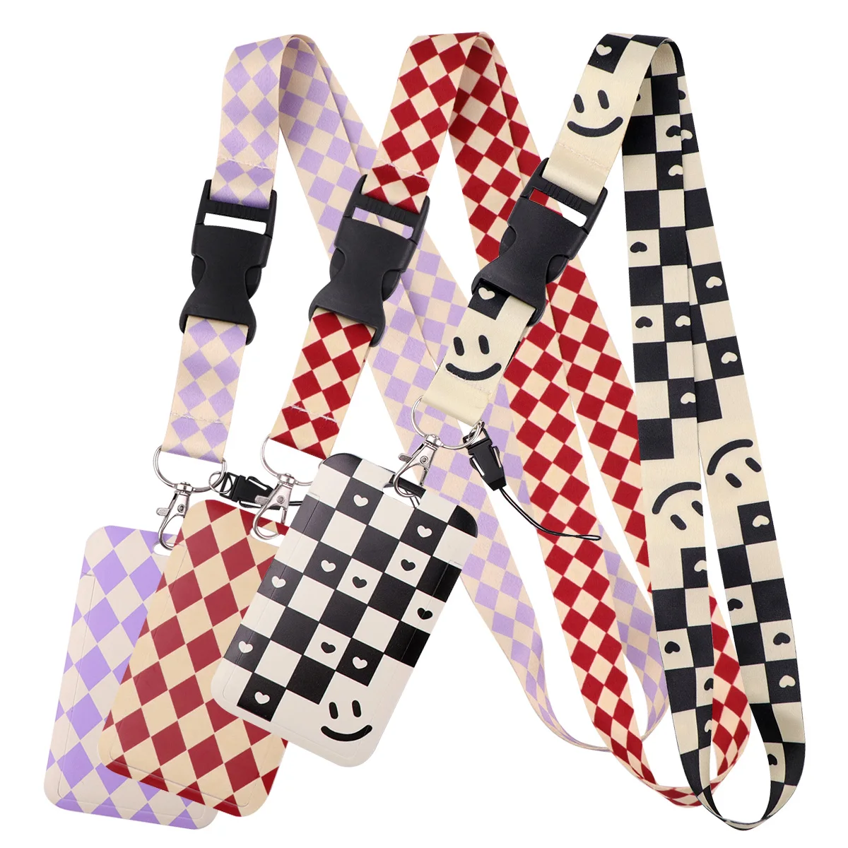 Gingham Check Lanyards for Keys Buckle Neck Strap ID Card Phone Straps Simple Style Badge Holder Hang Rope Keychain Accessories