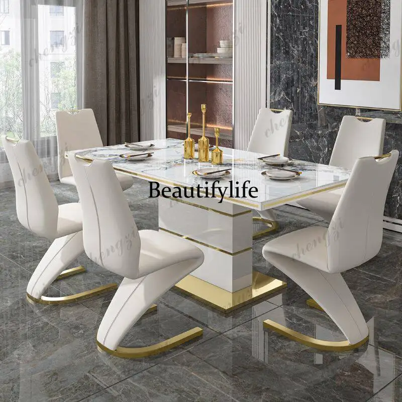 modern Luxury Gold with 6 Seater Restaurant Dining Room Furniture