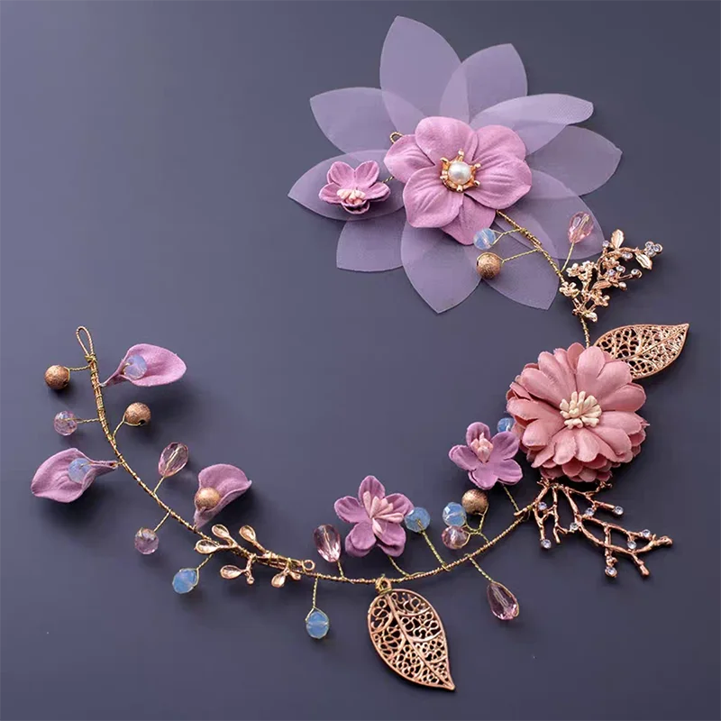 

Повязка на голову с кристаллами и листьями для девочек, повязка на голову с цветком, тиара для женщин, свадебные аксессуары для волос, ювелирные изделия, повязка на голову