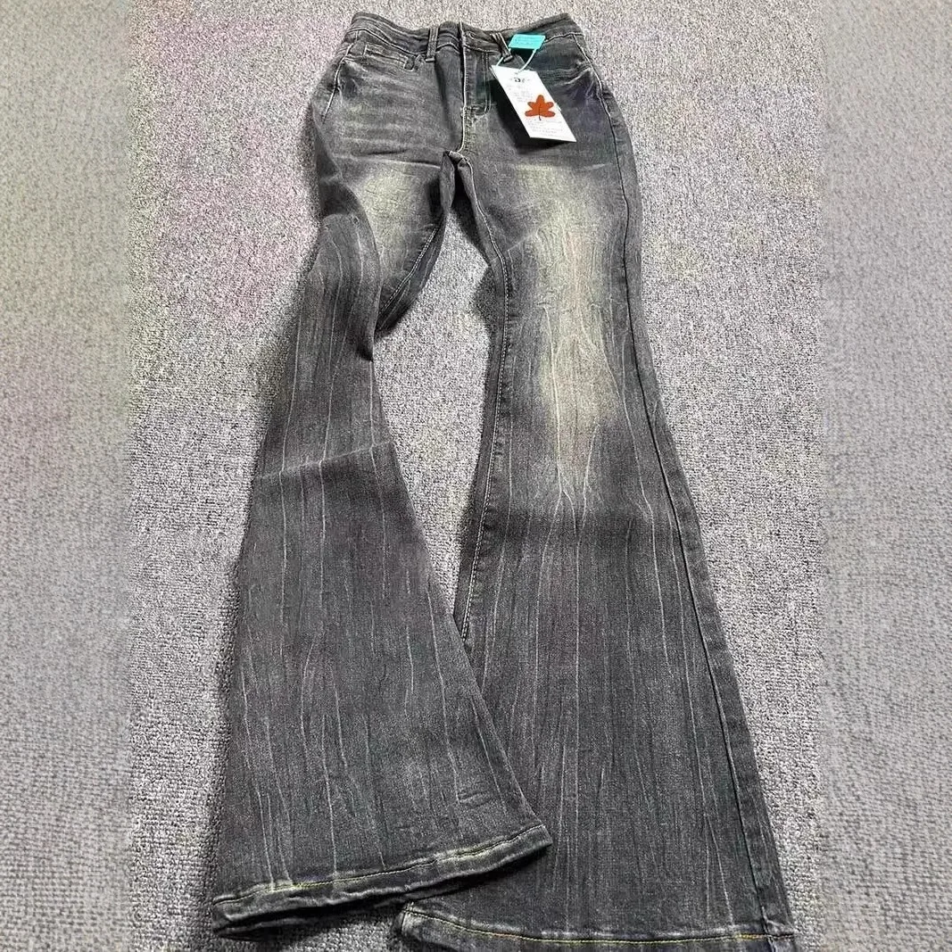 

Vintage Trend Black and Grey Slight Pull Jeans Women's Summer American High Street Loose Wide Leg Pants