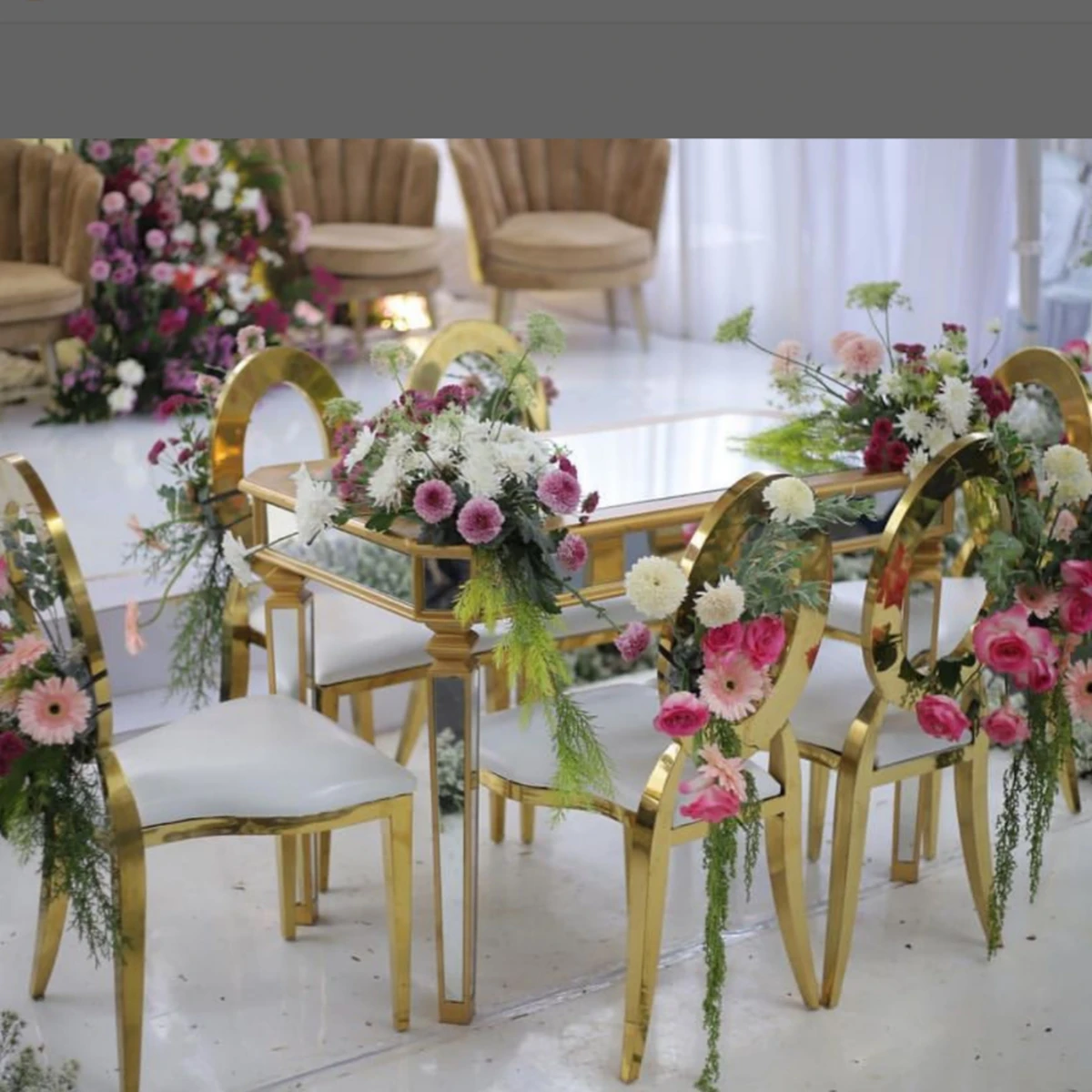 Modern Gold Stainless Steel Banquet and Event Chairs Wholesale round Base Back Wedding Chairs for Outdoor Use