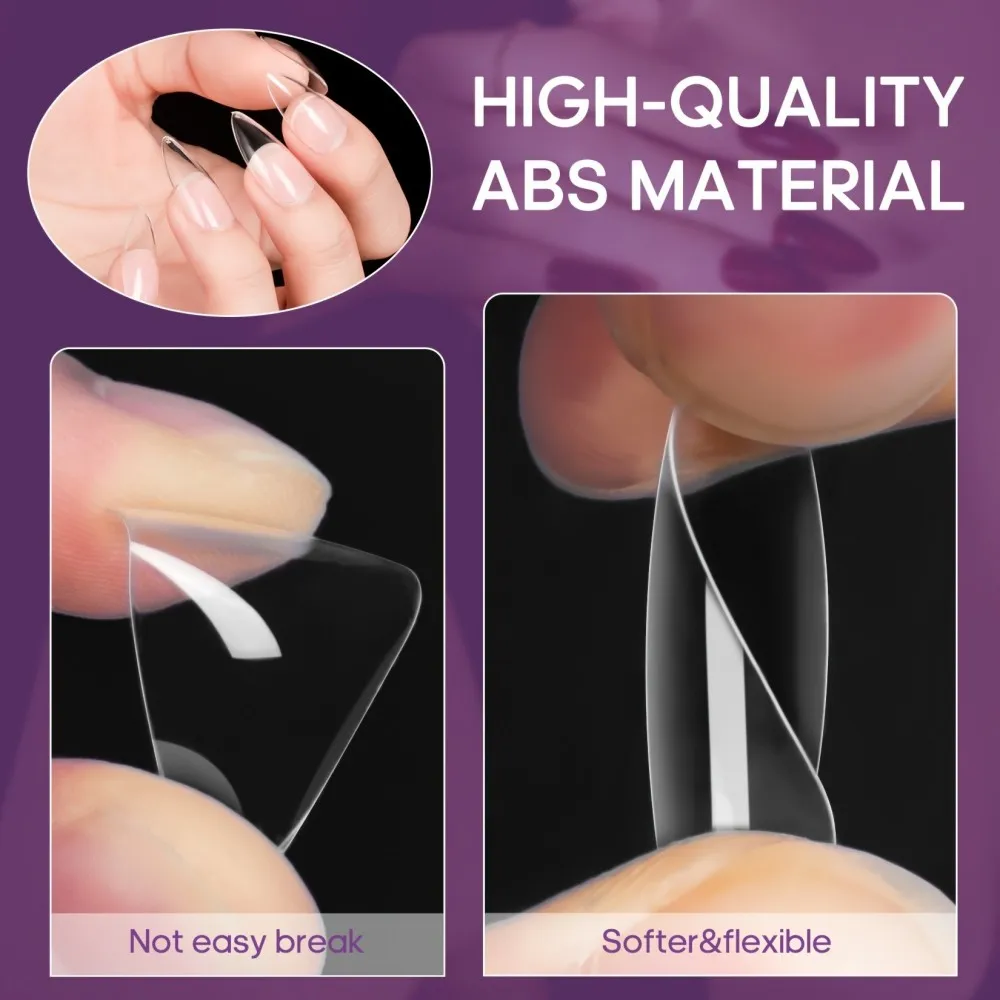 240PCS Clear Almond Gel Full Cover Nail Tips Transparent Pointed Extension False Nails Boxed Mold Set DIY Manicure Salon