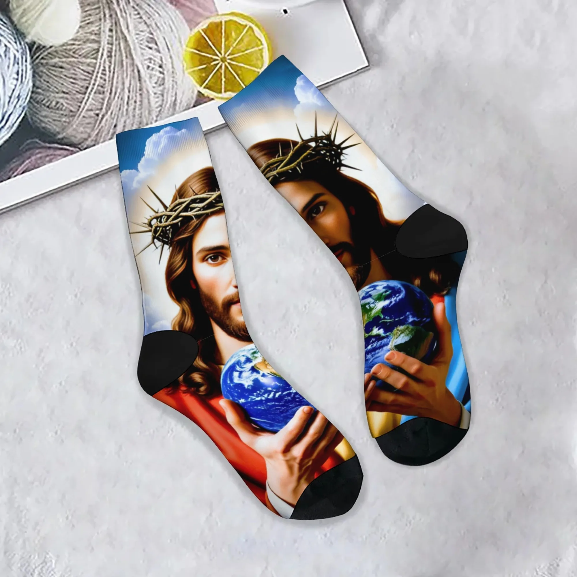 Neuheit Jesus der Erlöser Herrensocken Harajuku Retro-Stil Lässige Modesocken Bequeme rutschfeste Sportsocken Urlaubsgeschenk