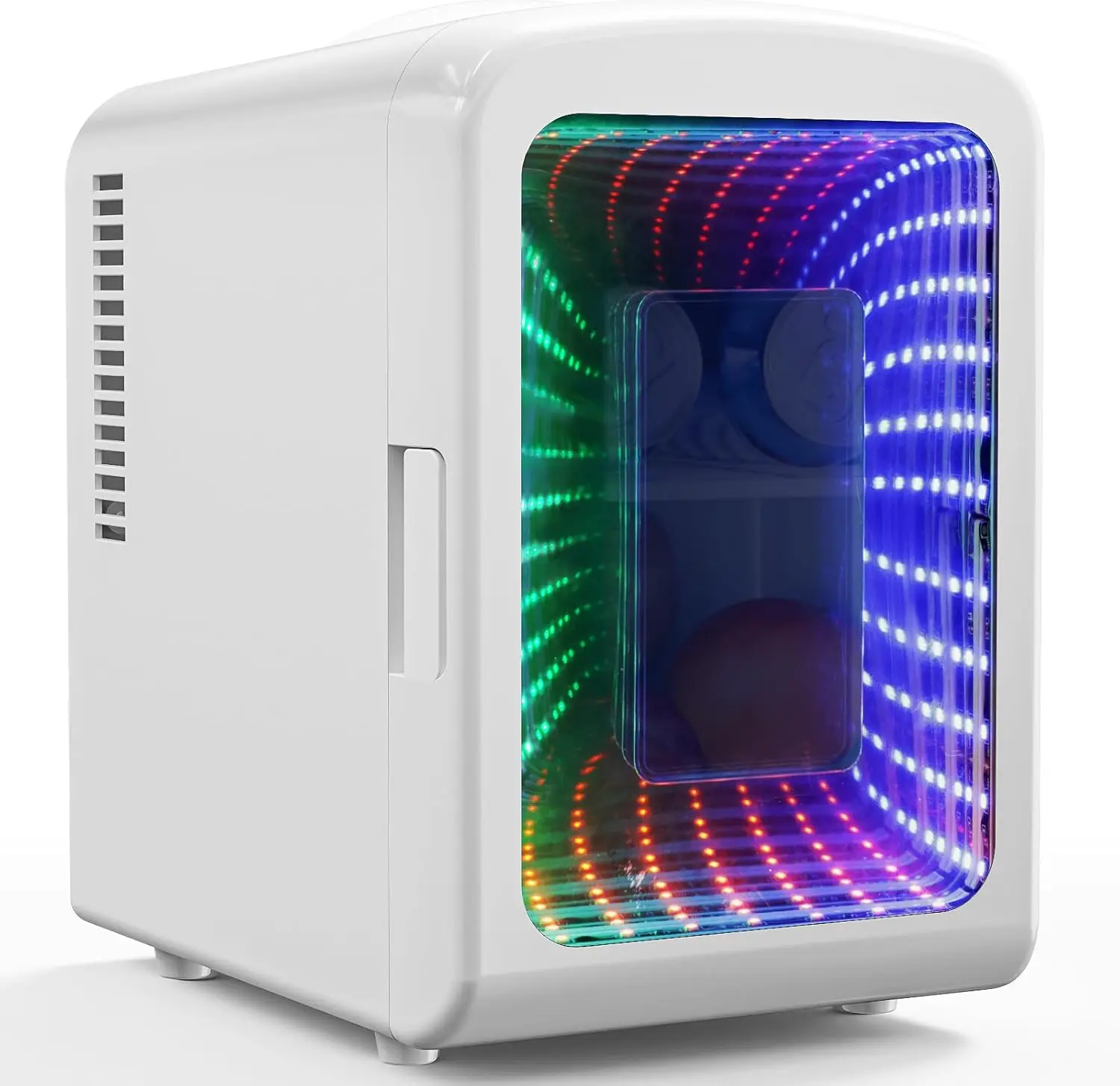 

Mini Compact Fridge with Gaming Light, 4L Portable Cooler for Drinks, Cosmetics, Food – White