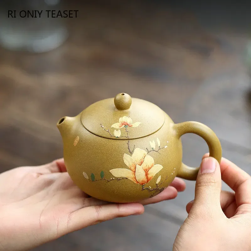 

230ml Chinese Yixing Purple Clay Teapots Mud-painted Flower Pattern Handmade Xishi Tea Pot Beauty Kettle Zisha Tea Set Gifts