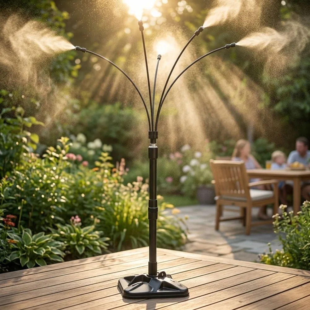 Water For Mist Sprayer Standing for Outdoor Patio Use with 8m Hose for Adjustable Height 20 27 35 Inches Metal Construction