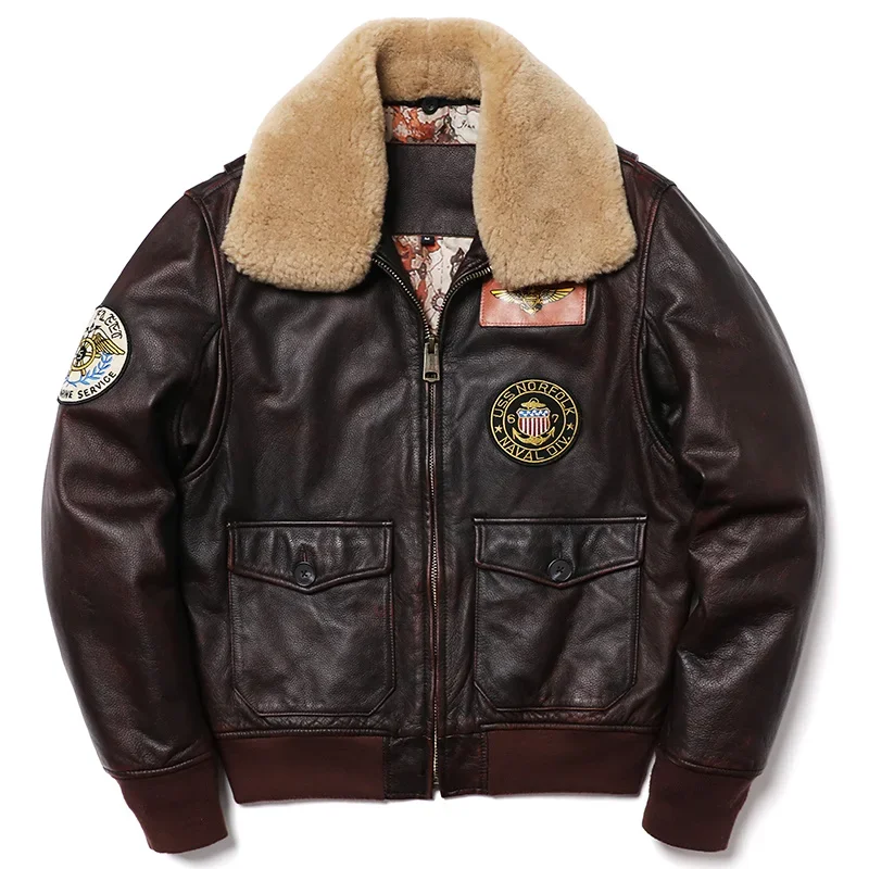 New Air Force G1 Style Genuine Leather Coats Men's Real Cowhide Vintage Red Brown Clothing Man Retro Motorcycle Coat