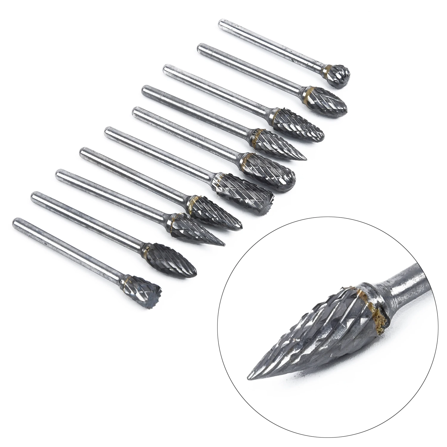 10pcs 3x6mm Shank Drawing Tungsten Carbide Milling Cutter Rotary Tool Burr Double Rotary Dremel Metal Wood Electric Grinding