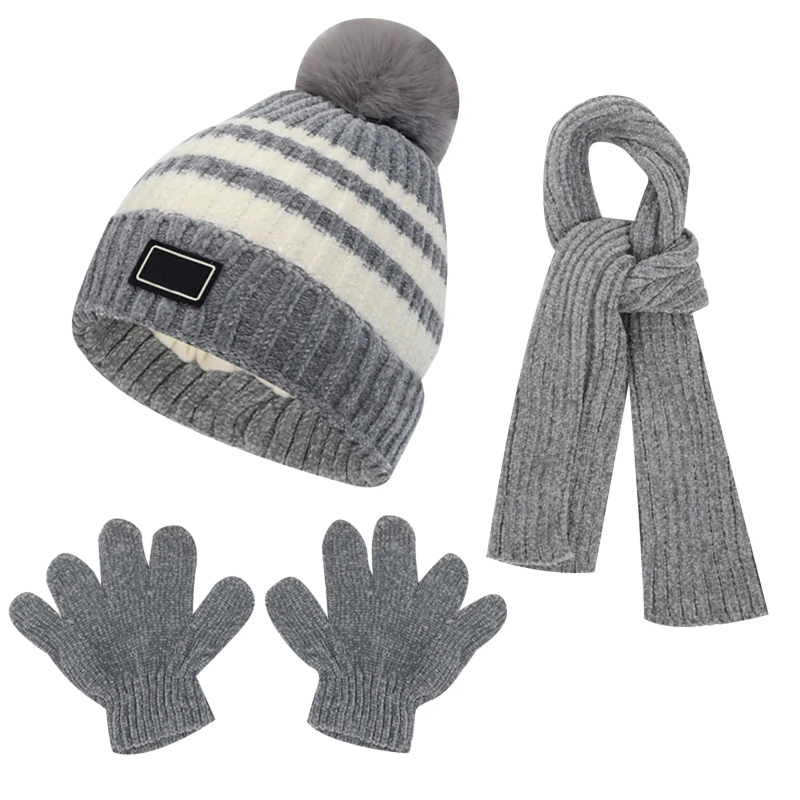 Conjunto de gorro de invierno para bebé, bufanda, guantes, Bola de piel de punto, gorro de bebé para niñas, accesorios para niños, gorro infantil para niños pequeños, 1-5