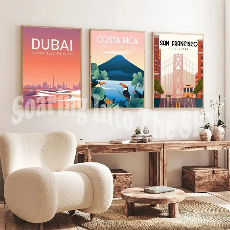 Dubai Miami Lyon Yosemite Tourism City Wall Art Poster Modern Landscape Living Room Decor Canvas Painting Bedroom