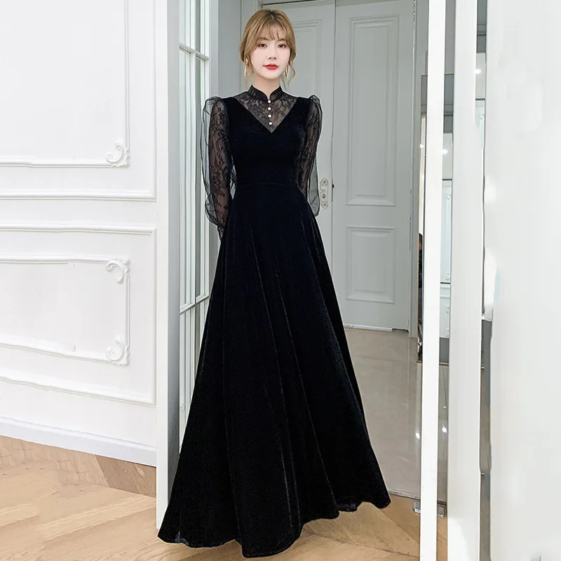 

Ele Long Lace Hollow out Sve Dr Bla Evening Gown Daily Wear High Waist A-Line Skirt Wedding Par Performance Dr