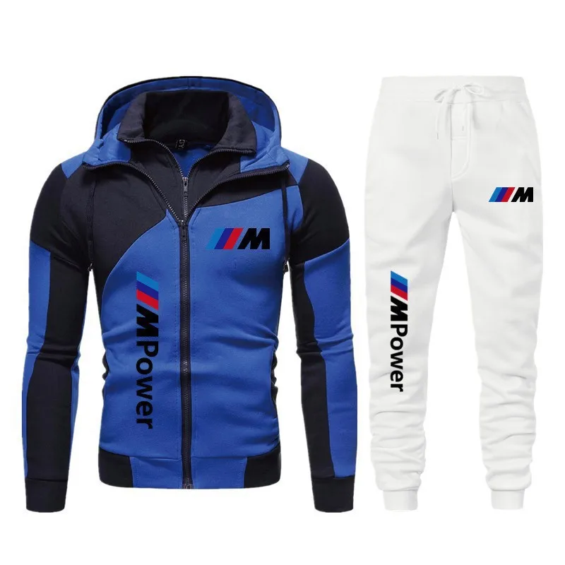 2025 New BMW Printed Simple Casual Hoodie Set Jacket With Double-Layer Zipper, Thickened Warm BMW Top Jacket, Drawstring Pants