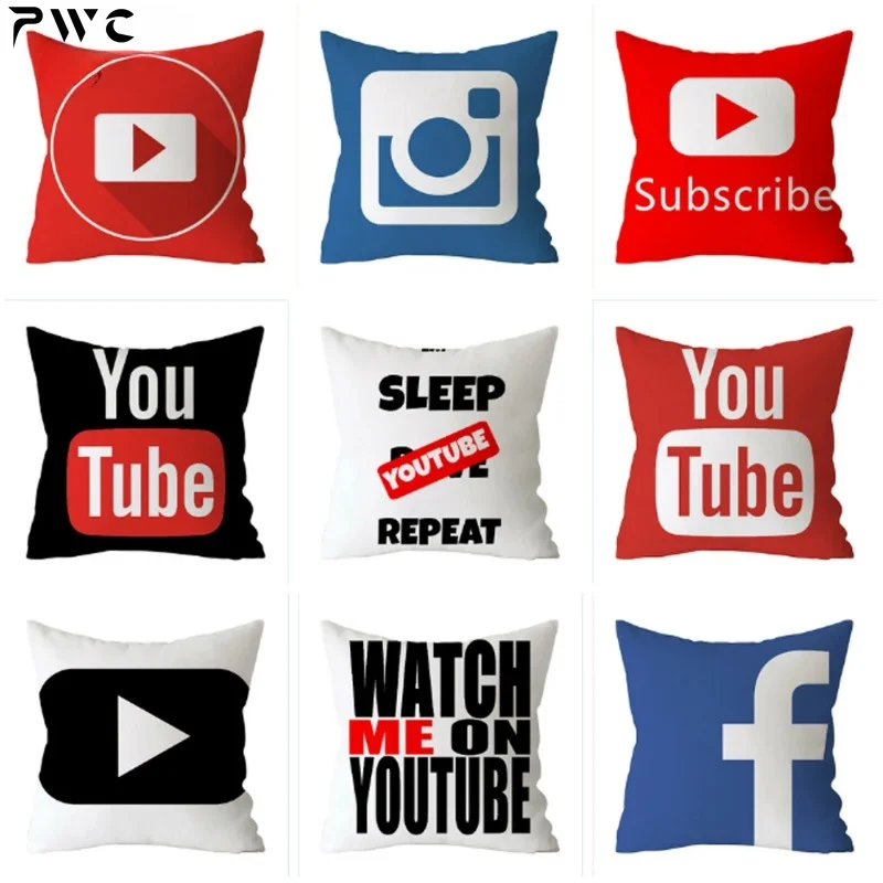 

App Logo Decorative Polyester Pillow Case Youtube Facebook Throw Cushion Cover Square Sofa Pillow Cover Home Decoration 45X45CM